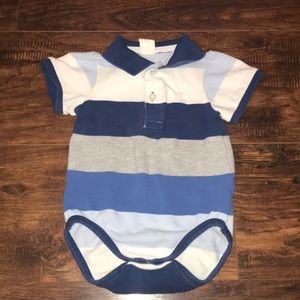 H&M STRIPED BABY POLO ONESIE, 6-9 MONTH